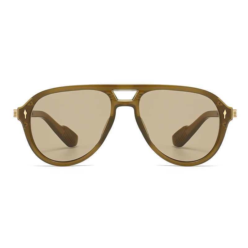 New European and American Men's Aviator Glasses Retro Double-Brorgon Square Frame Sunglasses Cross-Border Spot Wholesale