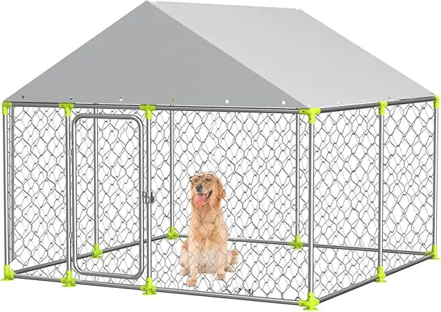 Very /7.5'x7.5' Large Outdoor Dog Kennel With Roof,Large Dog Run Enclosure,Heavy Duty Outside Dog House, Waterproof UV-Resistant