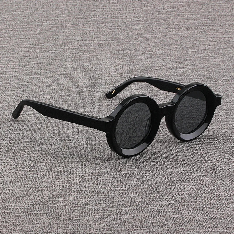 Luxury Sunglasses for Women Round Coarse Frame Frosted Matte Gray Pink Lenses Outdoor Handmade UV400 Men Polarized SUN GLASSES