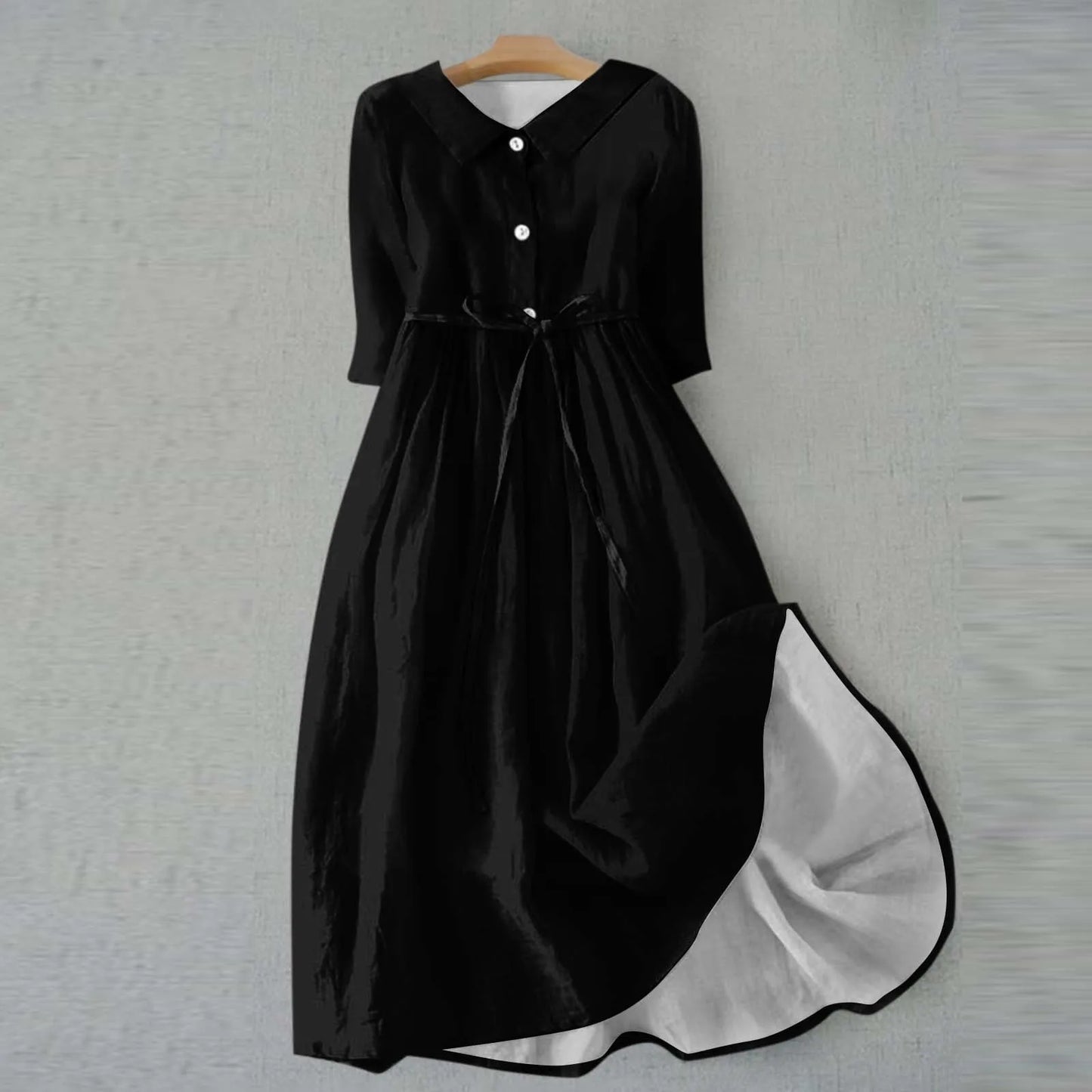 Women Beach Dress Solid Color Summer A-line 3/4 Sleeve Shirt Dress Casual Loose Female Sundress Holiday Baggy Long Robe