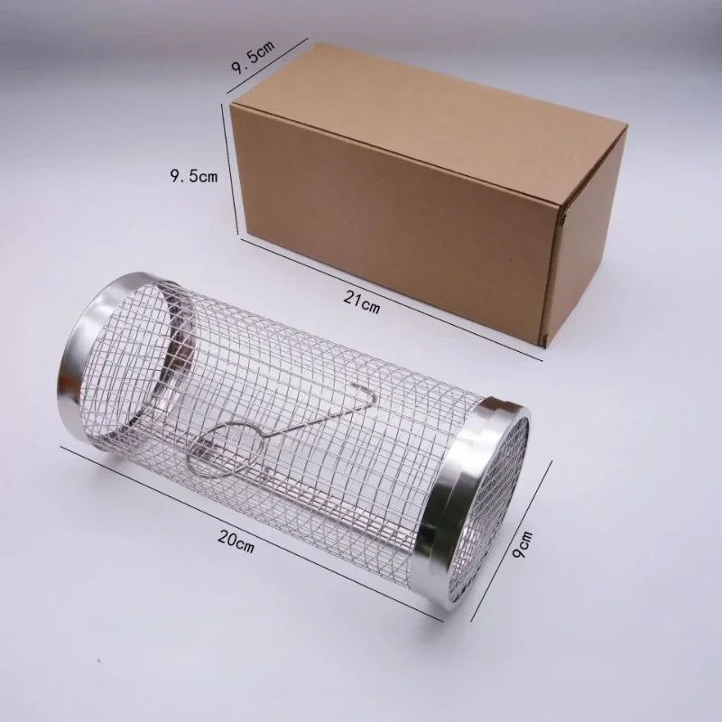 Barbecue Basket Grill Tools Bar Cookware Bbq Camping Barbecue Kitchen Utensils Rolling Stainless Steel Outdoor Wire Mesh Round