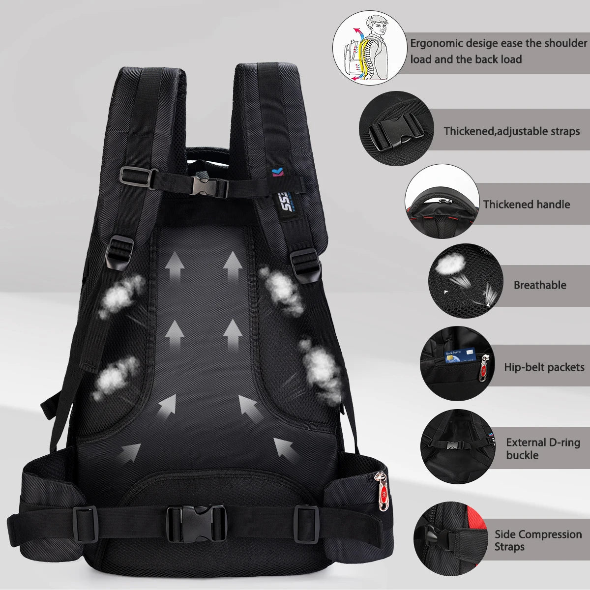 Male Travel Backpack Multifunction Large Capacity Backpack Water - resistant Outdoor Hiking Camping Backpack Work School Bag
