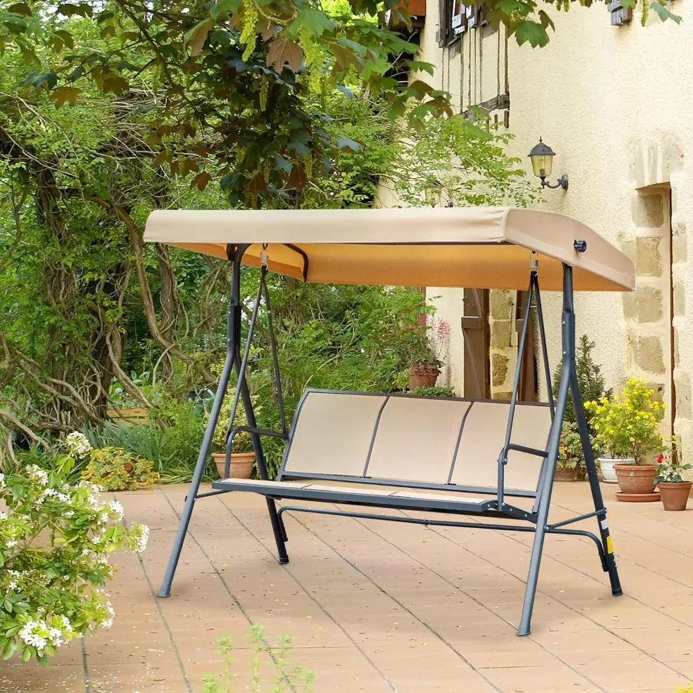 Garden Swing Chair, 3 Seater with Canopy, Breathable Mesh Seat and Heavy Duty Steel Frame, Patio Swing Bench