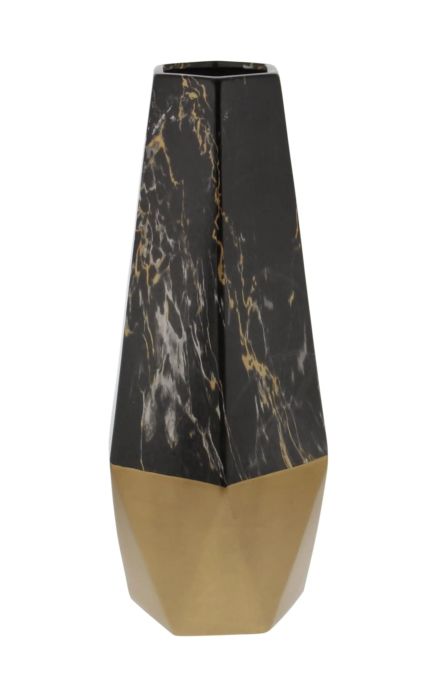 18 Faux Marble Dark Gray Ceramic Vase with Gold Base