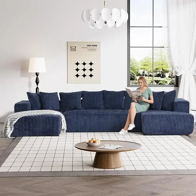 131" Modular Sectional Couch, Luxury Black Sectional Couches for Living Room, Comfy Corduroy Couch Sectional Sofa