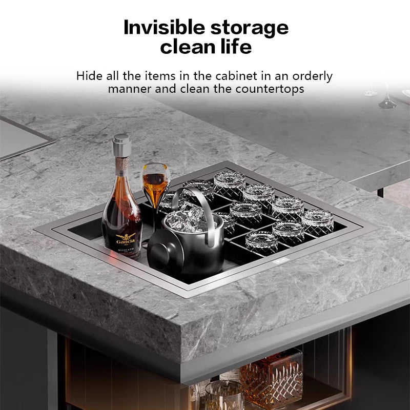 Intelligent Electric Voice-Controlled Lifting Corner Wine Cabinet High-End Kitchen Seasoning Stable Storage Rack Cabinet Drawer