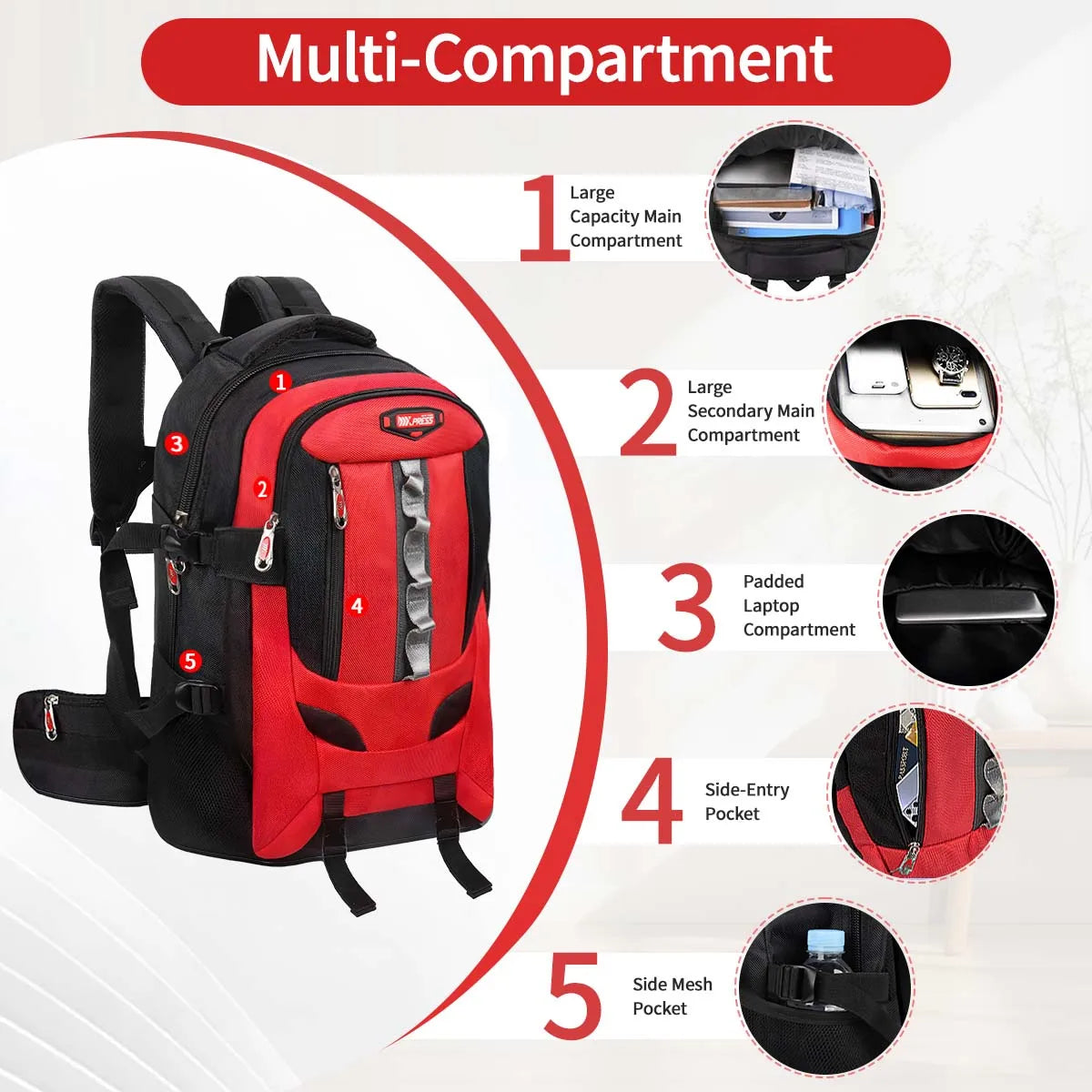 Male Travel Backpack Multifunction Large Capacity Backpack Water - resistant Outdoor Hiking Camping Backpack Work School Bag