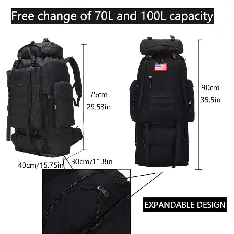 Hiking Backpack for Men 70L/100L Camping Backpack Military Rucksack Molle 3 Days Assault Pack for Climbing