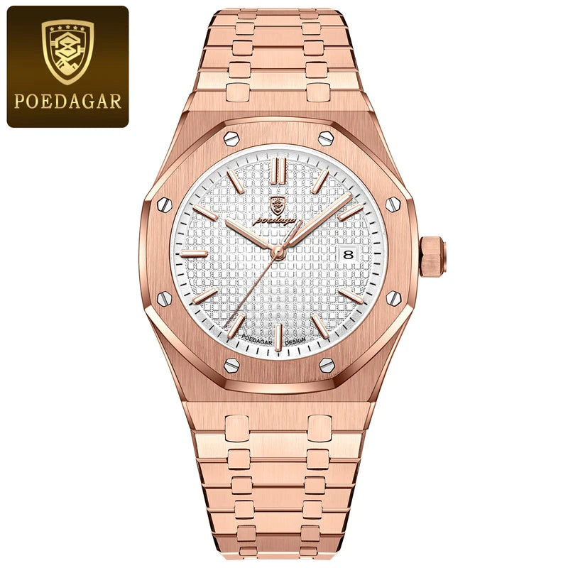 POEDAGAR Luxury Square Man Quartz Watch Waterproof Luminous Date Men's Watch High Quality Stainless Steel Business Men Watches