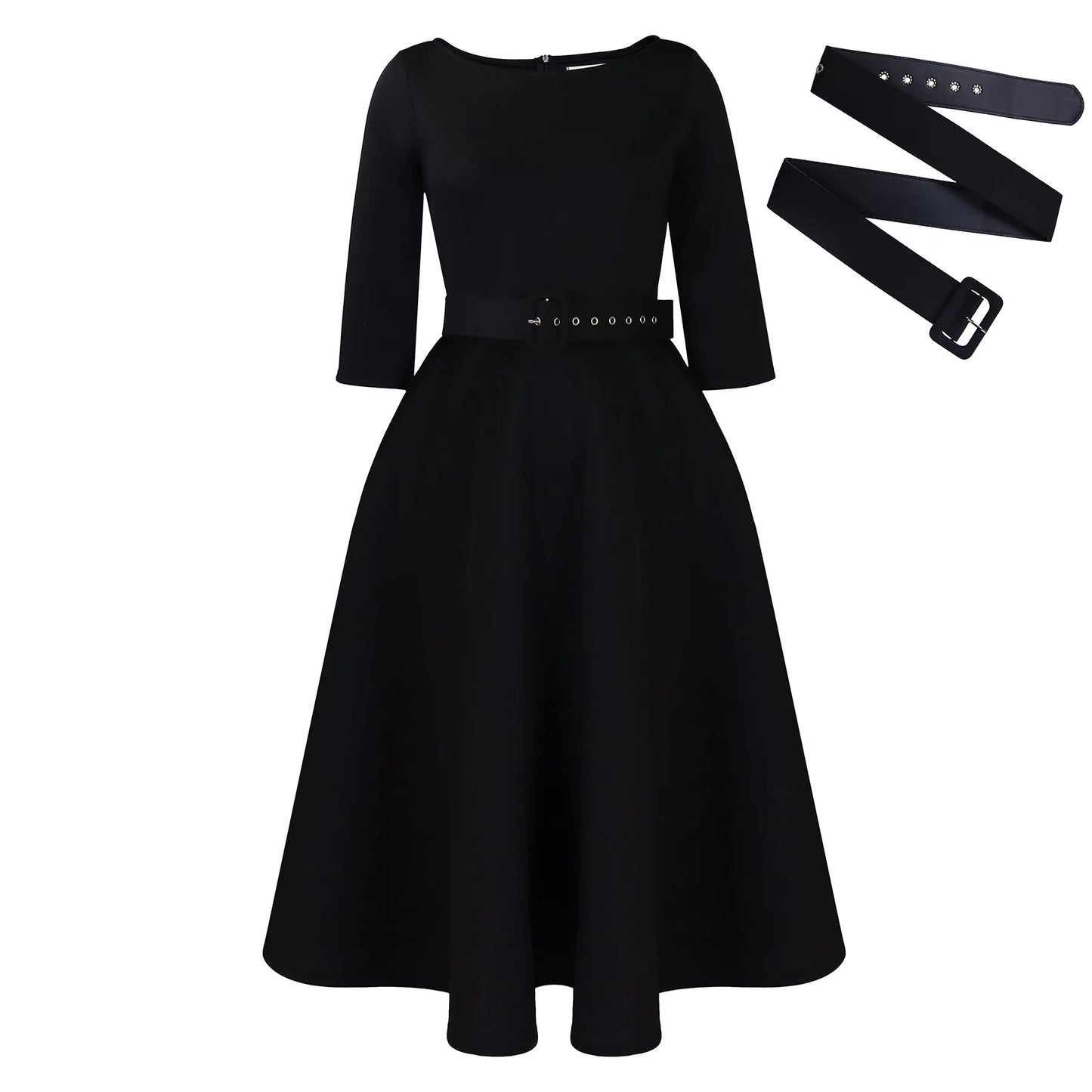 Elegant Women Party Dresses A Line with Waist Belt Three Quarter Sleeves Classy Office Ladies Wedding Guest Gowns Female Dress