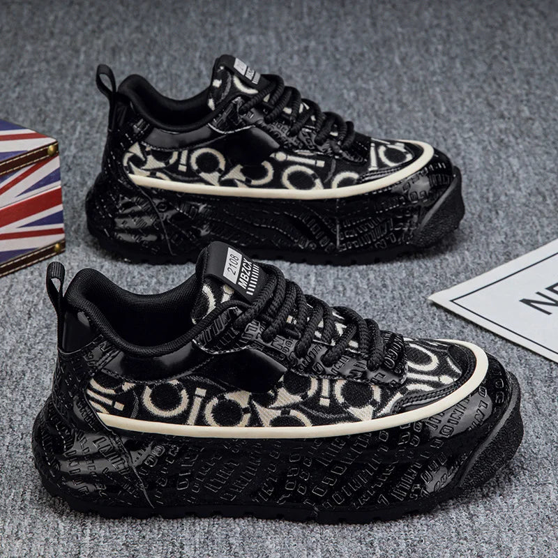 Men's Shoes 2025 Spring and Autumn Fashion Trend Printed Thick Sole Height Increasing Casual Shoes Versatile Warm Sports Shoes