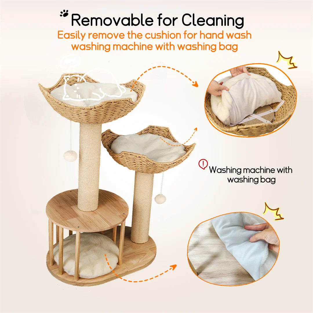Cat Climbing Tree Indoor Kittens Activity Center 3-Tier Tower with Scratching Post for Cat Furniture
