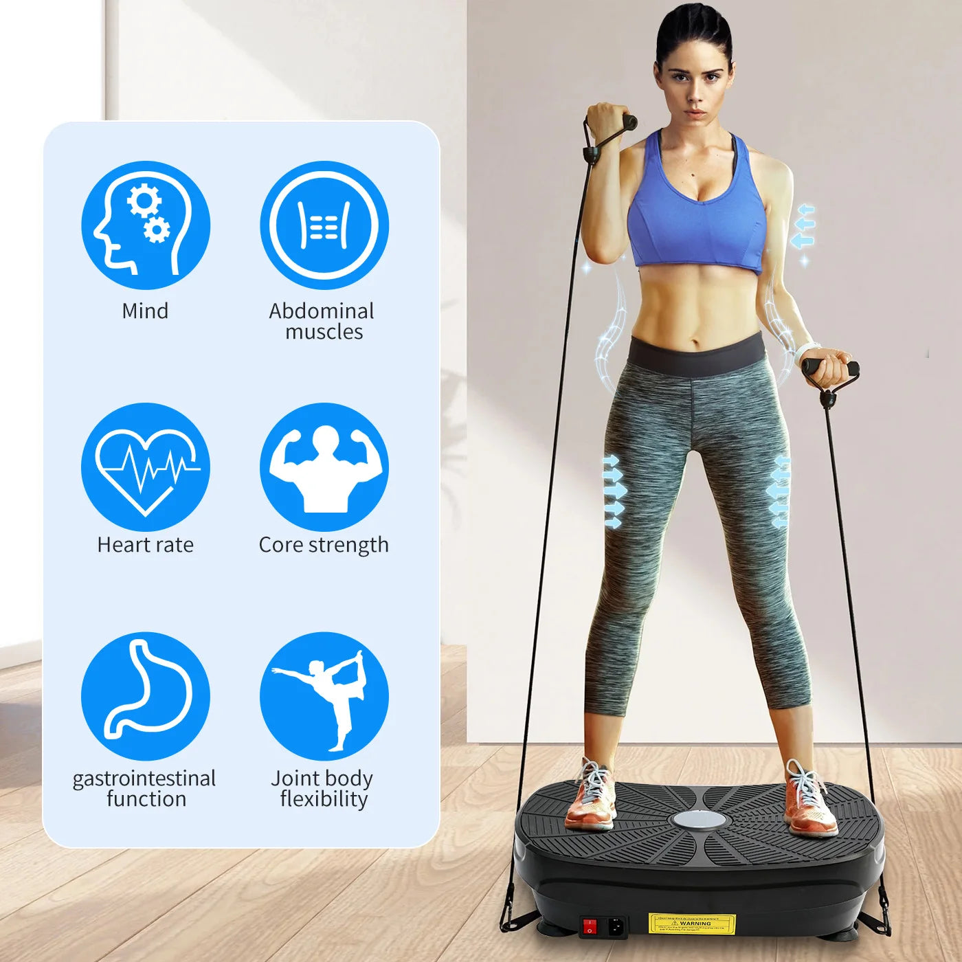 Vibration Plate Exercise Machine Whole Body Workout Power Vibration Fitness Lazy Slimming With Resistance Bands Remote Control