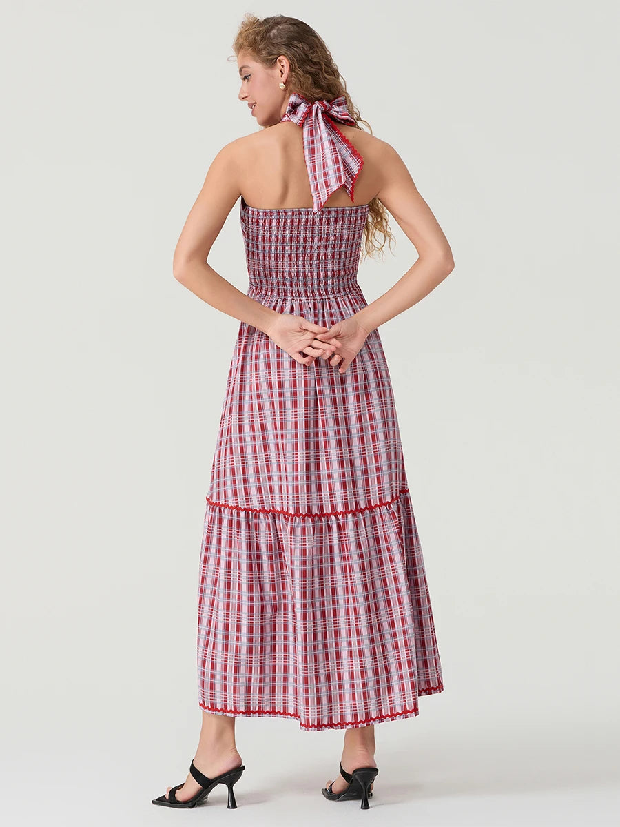 Women s Sleeveless Halter Neck Maxi Dress with Open Back and Tropical Floral Print - Summer Beach Party Dress