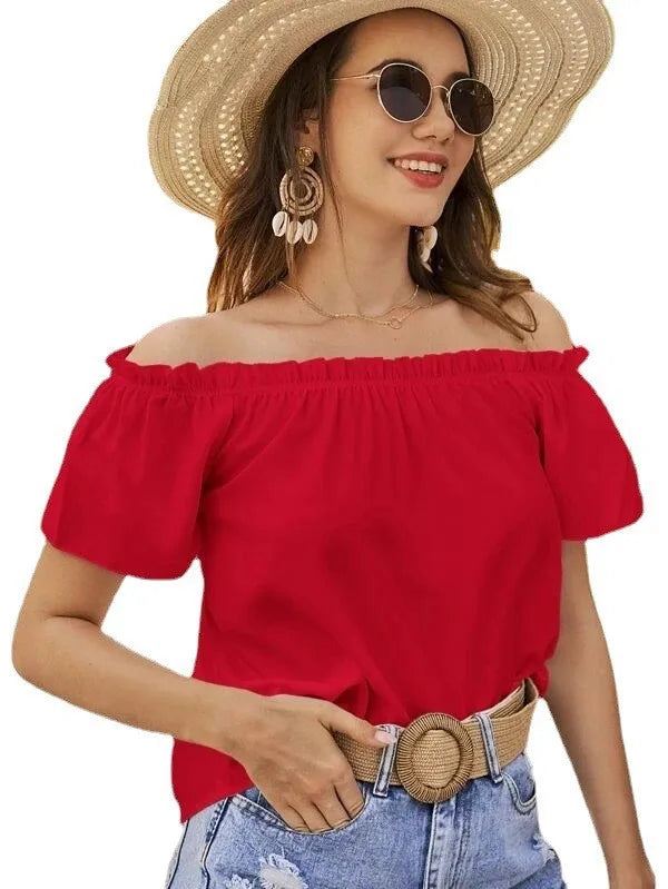 Women's Clothing 2025 Spring and Summer New Arrivals Holiday Style Off-shoulder Ruffled Shirts Women's Tops