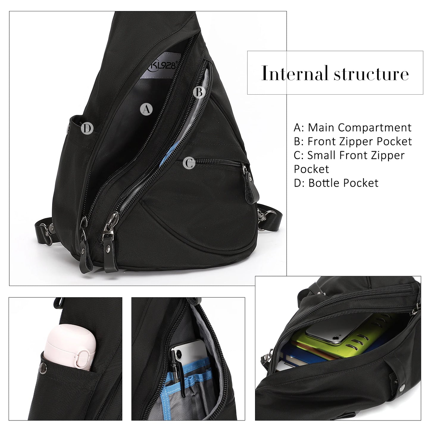 KL928 Nylon Sling Bag - Small Crossbody Backpack Shoulder Casual Daypack Multipurpose Rucksack for Men Women