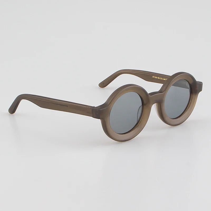 Luxury Sunglasses for Women Round Coarse Frame Frosted Matte Gray Pink Lenses Outdoor Handmade UV400 Men Polarized SUN GLASSES