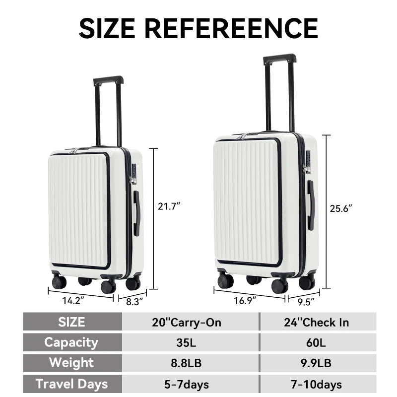 High-Capacity Front Opening Zipper Luggage 20" High-Looking Strong Durable Password Trolley Case Unisex Travel Luggage With USB