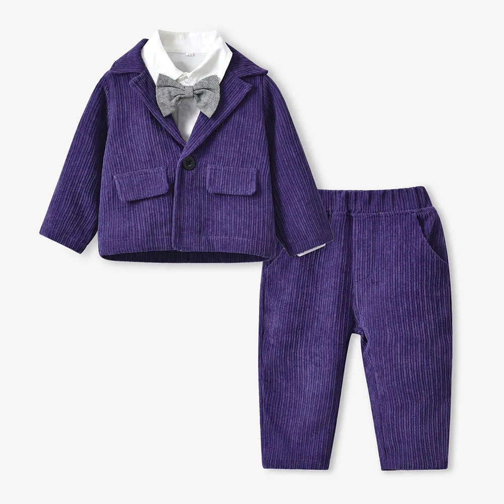 top and top New Fashion Boys Gentleman Clothing Set Long Sleeve White Bowtie Shirt+Jackets+Trousers 3PCS Outfits Wedding Party