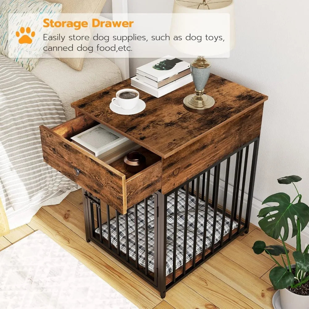 Crate, wooden dog house, kennel with drawers, indoor pet crate nightstand for puppies, steel pipe puppy cage, chewy