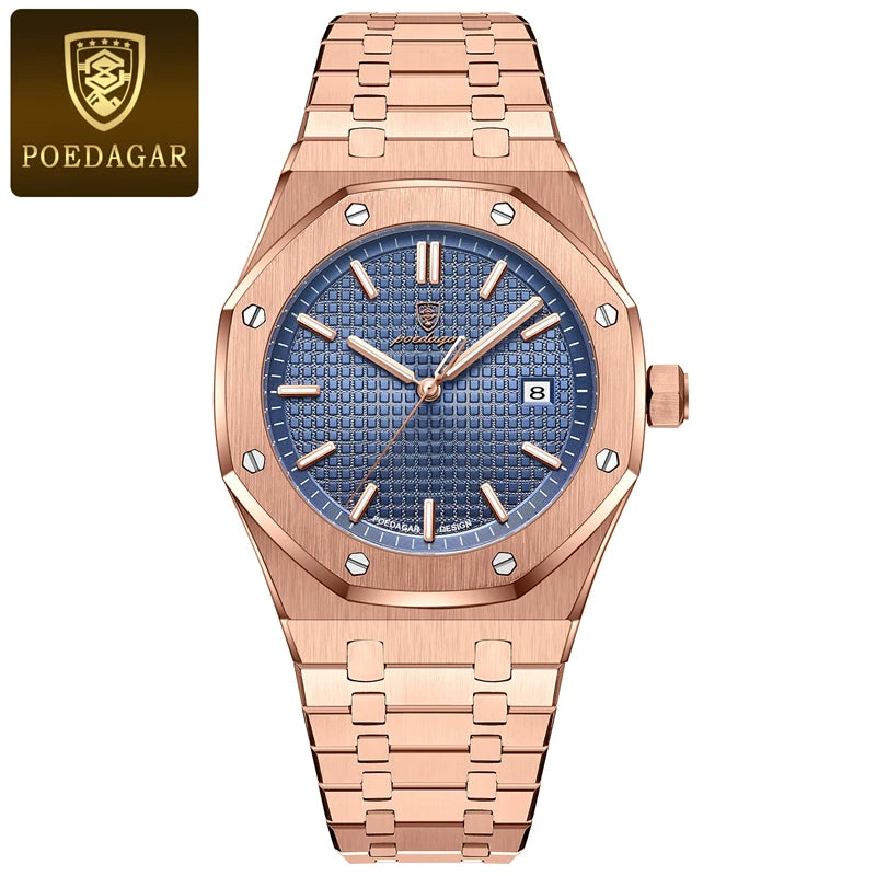 POEDAGAR Luxury Square Man Quartz Watch Waterproof Luminous Date Men's Watch High Quality Stainless Steel Business Men Watches