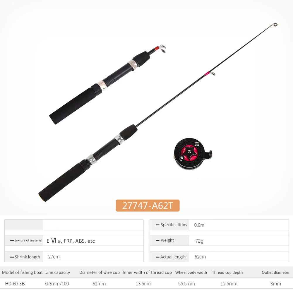 Ice Winter Fishing Rod with Reel Combo Ultralight Mini Telescopic Ice Fishing Rod Outdoor Short Fiber Ice Fishing Pole Wheel Set