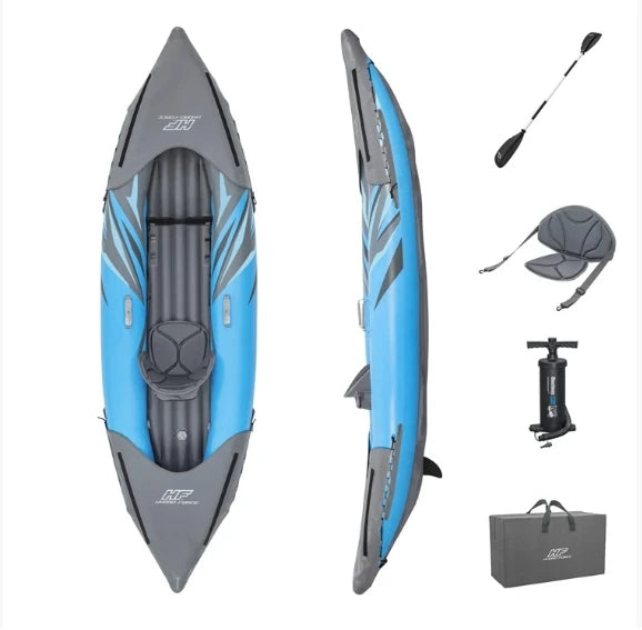 Factory Customized logo Double Layer Kayak Fishing Canoe Rowing 1 Person UV Inflatable Kayak Boats With Detachable Fin