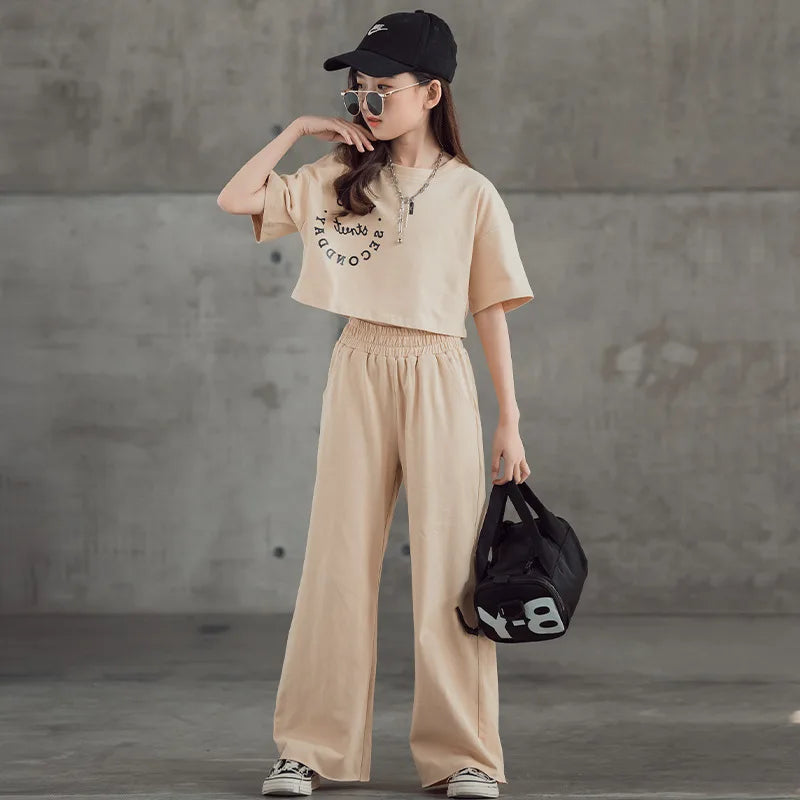 New Spring Summer Teenager Girls Clothing Sets Children Short Tops T Shirt And Pants 2Pcs Kids Tracksuit 5 6 8 10 12 14 Years