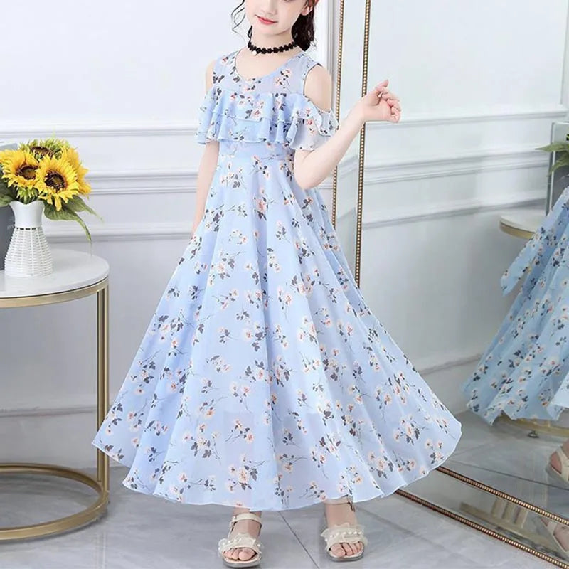 Girls Sweet Flower Princess Dress Summer Puff Sleeve Floral Girl Casual Dresses New Korean Fashion Children's Clothing Vestidos