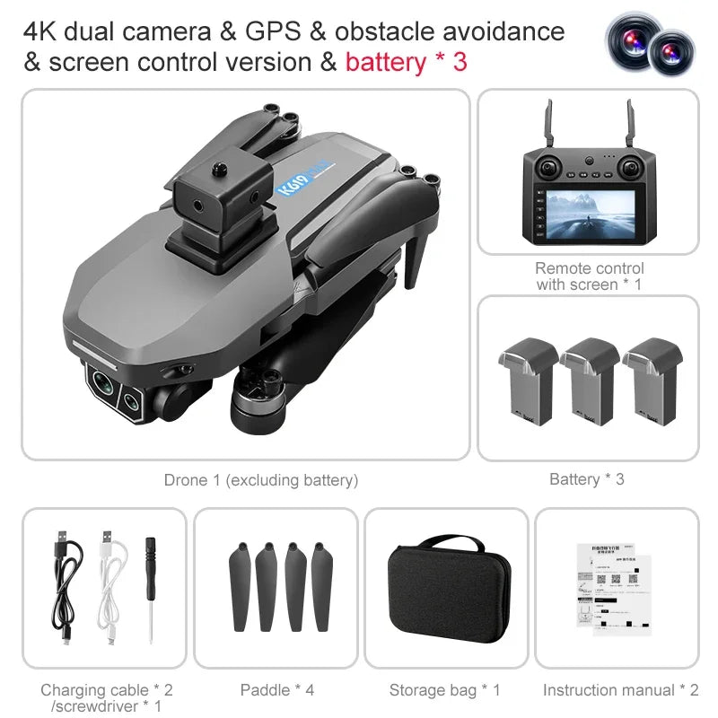 2025 K619 MAX Drone 4K HD Dual-Camera with Screen Remote Control 5G GPS Brushless Obstacle Avoidance RC Quadcopter Toys Gifts