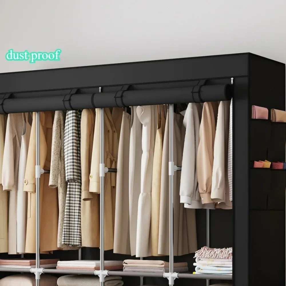 Simple Wardrobe Rental Room Fabric Cabinet Thickened All Steel Frame Wardrobe Household Bedroom Thickened Fabric Cabinet