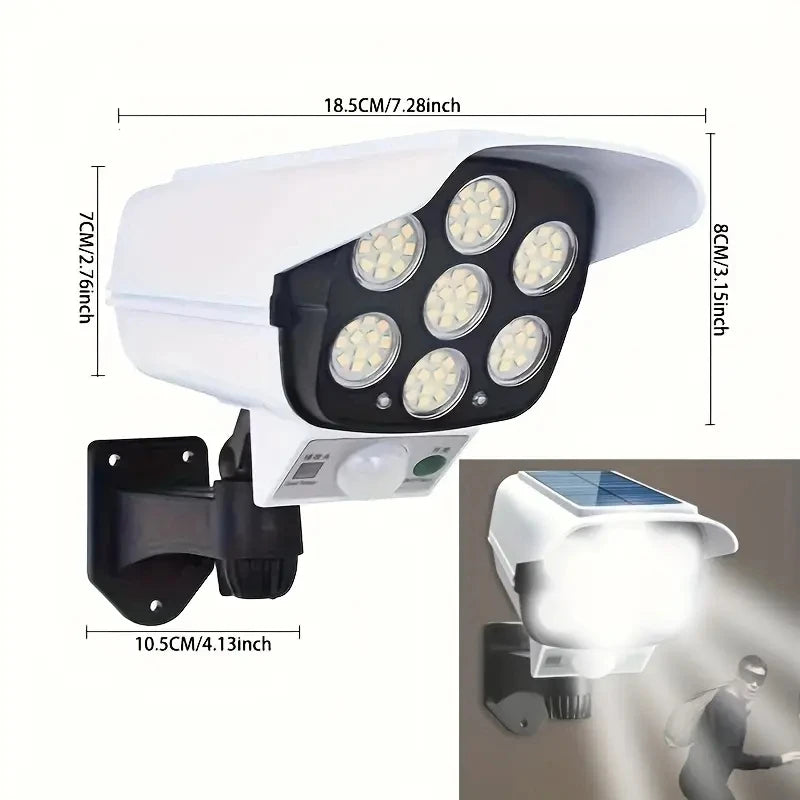 Outdoor Camping Solar Lights Motion Sensor 77 LED FloodLight Wireless Waterproof Dummy Fake Camera Courtyard Garage Street Light