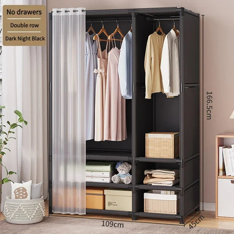 Simple Wardrobe Dustproof Wardrobe with Drawers Household Assembled Simple Storage Armoire Large Capacity Bedroom Furniture