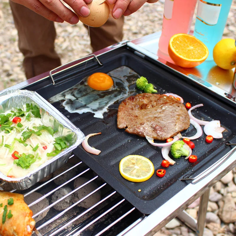 BBQ Frying Grill Plate BBQ Frying Pan Non-Stick Grill Plate Kitchen Cooking Picnic Outdoor Barbecue Grill Pan Plates 30*25cm