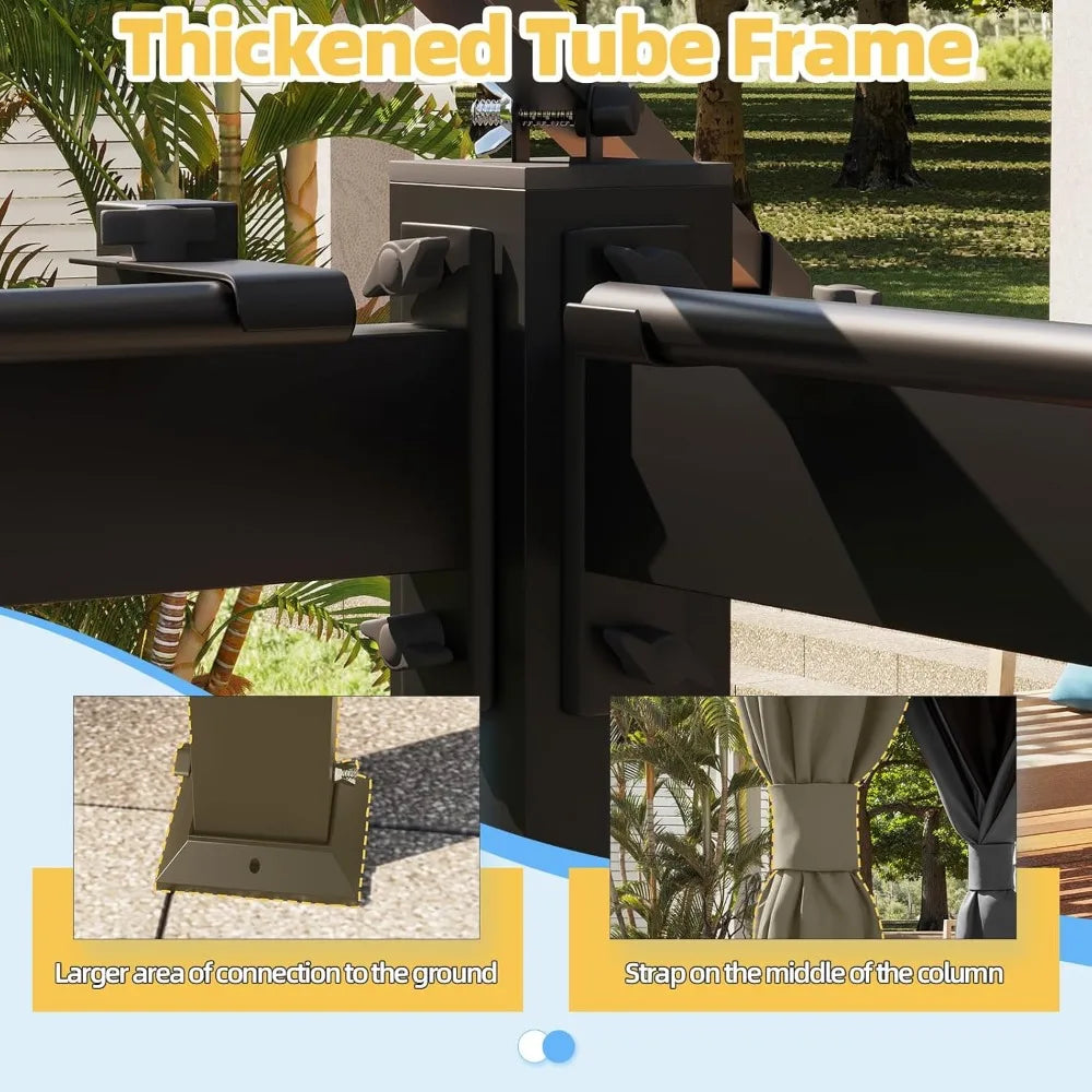 10x13 FT Outdoor Gazebo for Patio, Heavy Duty Party Tent with Double Roofs, Outdoor Canopy with Curtains and Nettings for Deck,