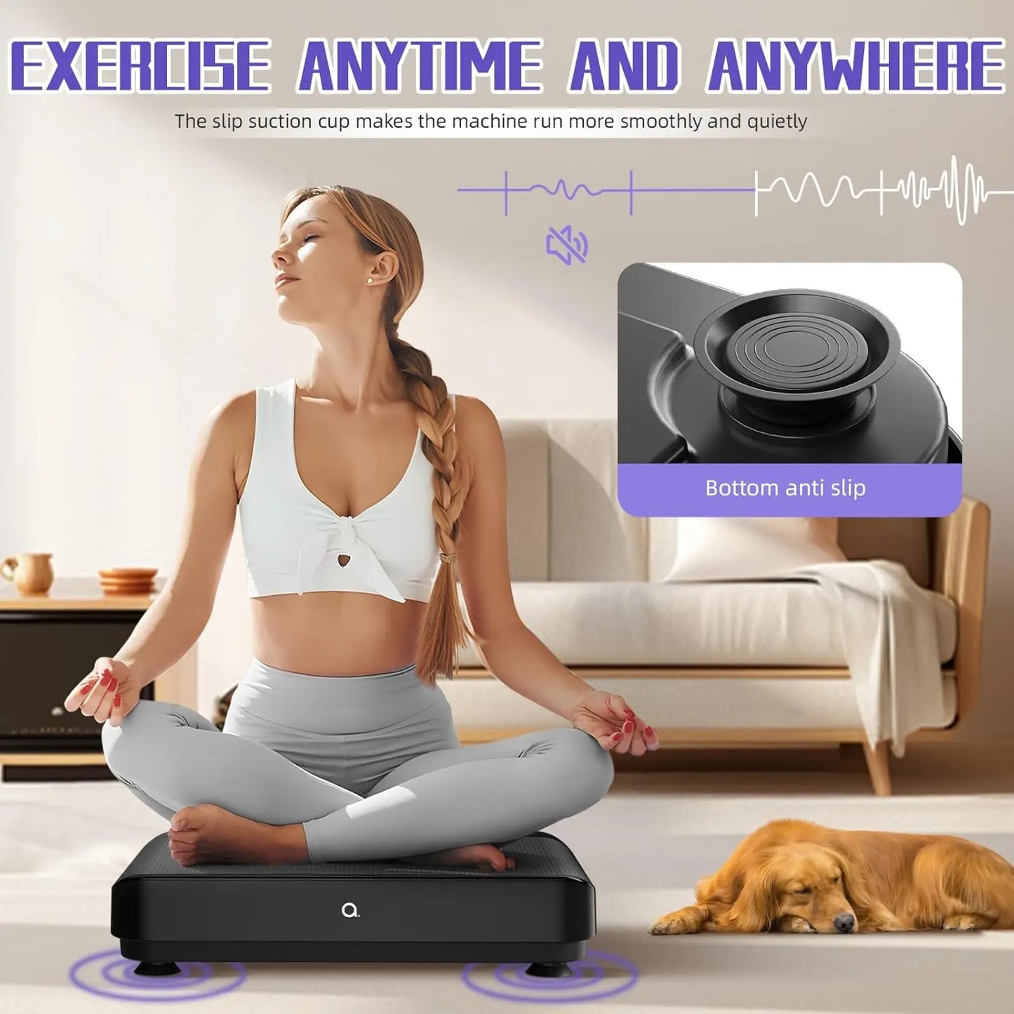 Vibration Plate Exercise Machine,Bluetooth Power Vibrate Fitness Platform,9 Modes Home Vibration Plate for Lymphatic Drainage,Wh