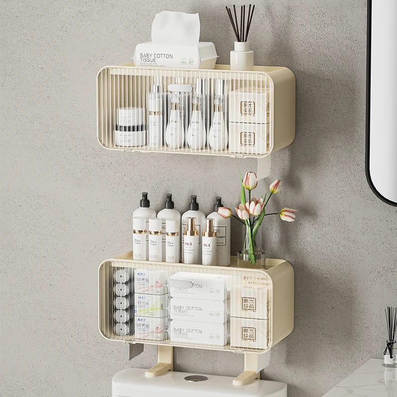 Toilet Shelf with Large Capacity, Multi-functional Wall-mounted Bathroom organizer Box without Drilling