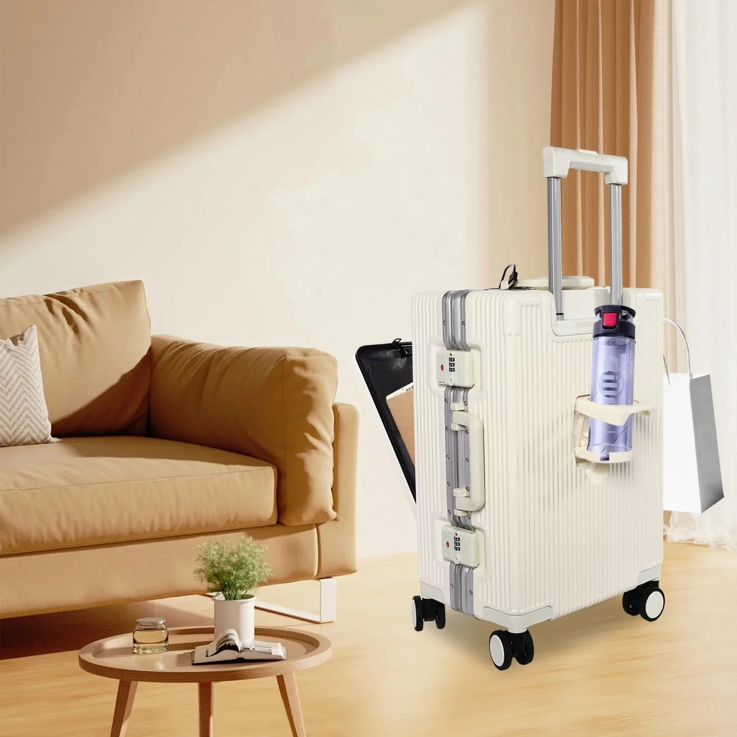Boarding Suitcase, Portable Luggage Spinner, 20-Inch Travel Suitcase Carry on With Usb Charging Port Multi-Functional