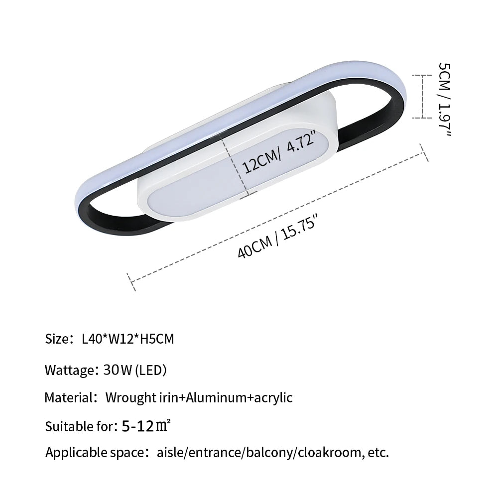 LED Ceiling Light Rectangular 24W,6500K Cool White Light, Acrylic Ceiling Light for Bedroom, Kitchen, L40 x W12cm