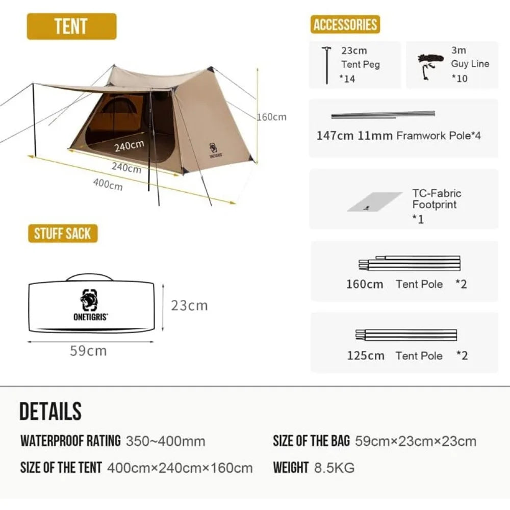 Solo Homestead TC Canvas Hot Tent with Stove Jack, Fire-Retardant Wind-Proof Durable, 2 Person 4 Season Bushcraft Shelter Tent