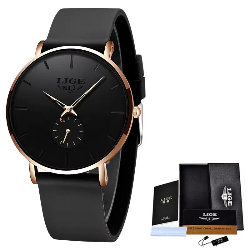 LIGE New Fashion Mens Watches Top Brand Luxury Sports Waterproof Simple UltraThin Quartz Watch Man Clock Relogio Masculino+Box