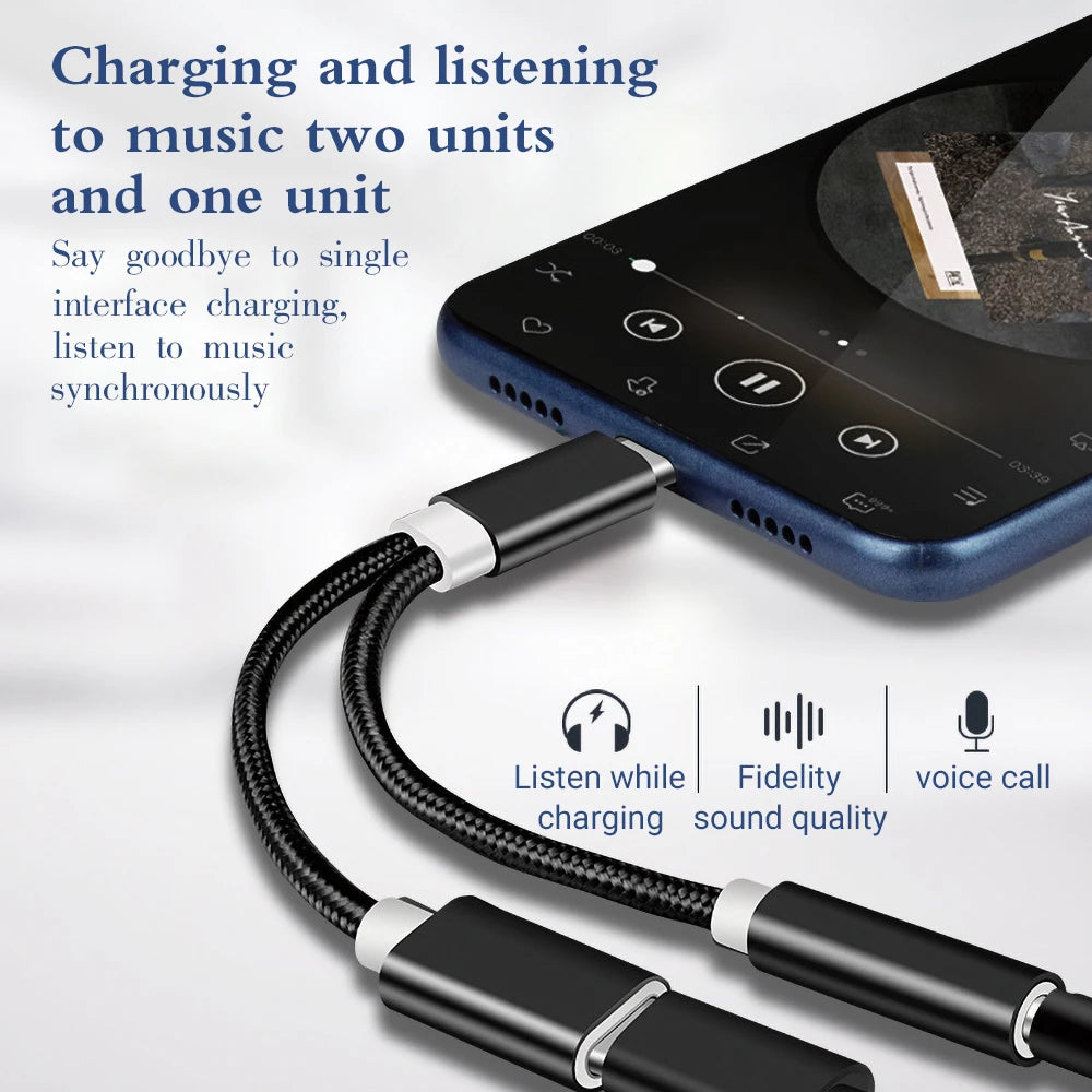 Nylon 2 In 1 Type-C To 3.5 mm Charger Headphone Audio Jack USB C Cable Type-C To 3.5mm Connector Adapter For Mobile Phone