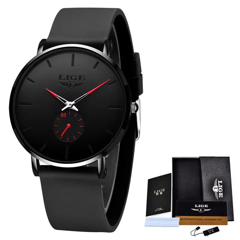 LIGE New Fashion Mens Watches Top Brand Luxury Sports Waterproof Simple UltraThin Quartz Watch Man Clock Relogio Masculino+Box