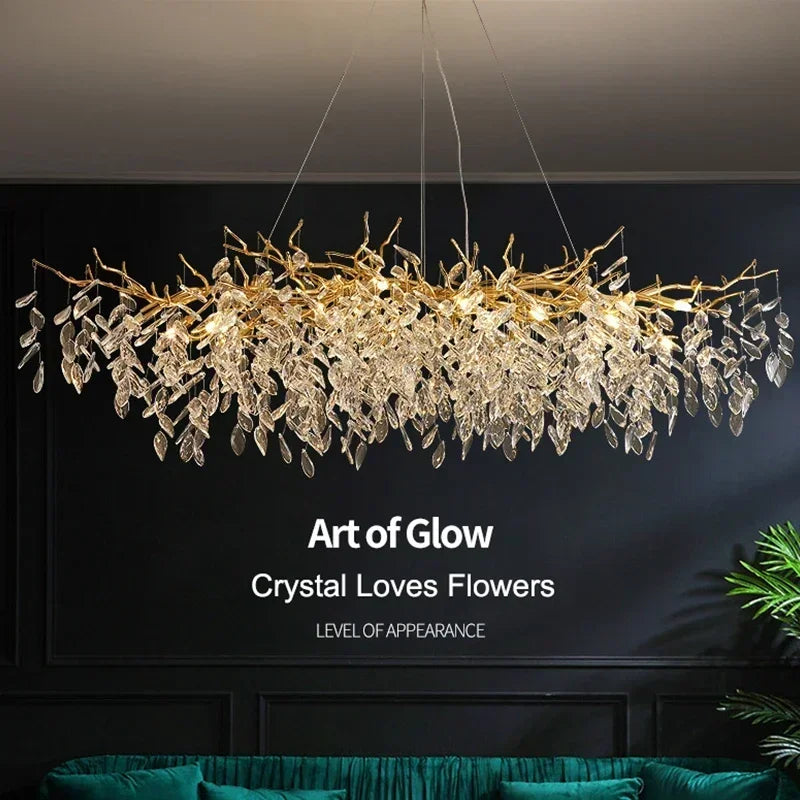 French luxury golden modern branch-shaped ceiling chandelier simple villa duplex American living room crystal LED chandelier