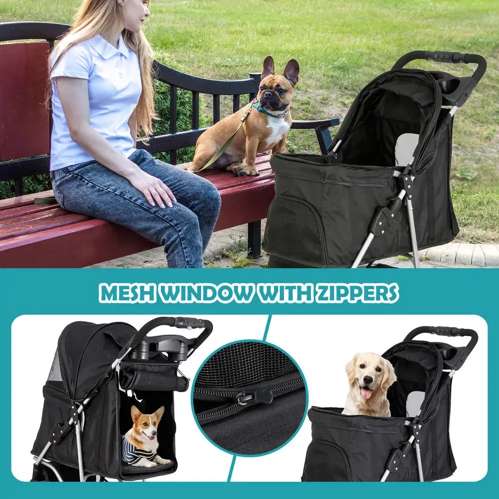 3 Wheels Travel Pet Stroller for Dogs and Cats Easy to Walk Foldable Stroller