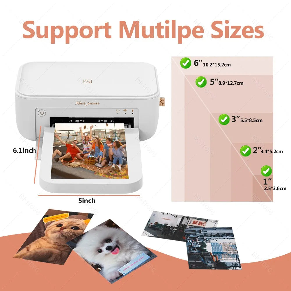 300DPI Color Photo Printer HPRT CP4100 Desktop Household Thermal Sublimation Wireless Printing or 4X6 inch Photo Paper Ribbon