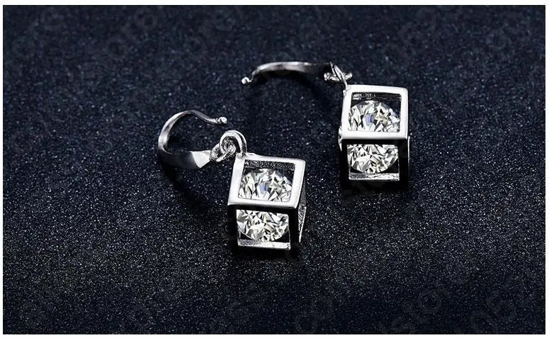 Trendy Design Jewelry Set For Women 925 Sterling Silver Jewelry Set Square Pendant Necklace Earrings Wholesale Promotion