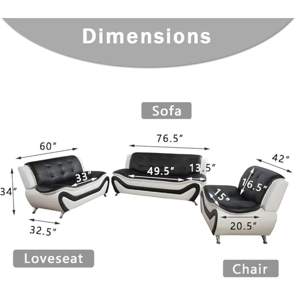 Leather Couches for Living Room,Living Room Couch Set,Sofa for Bedroom,Apartment,Living Room Furniture Sets,a-Leather BlackWhite
