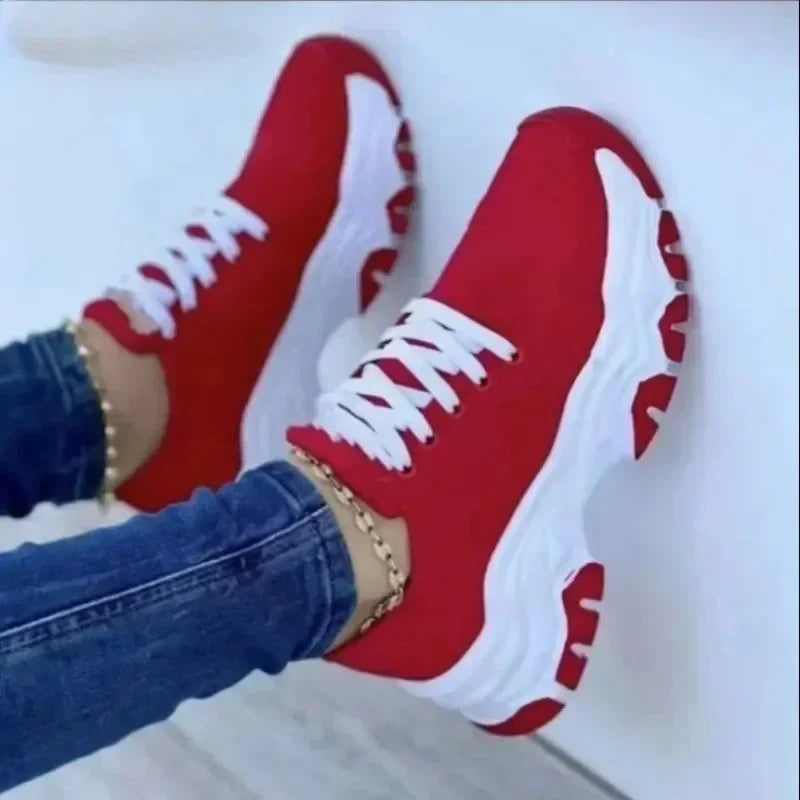 2024 New Women Sneakers Fashion Platform Lace Up Casual Sports Shoes Comfortable Running Ladies Vulcanized Shoes Female Footwear