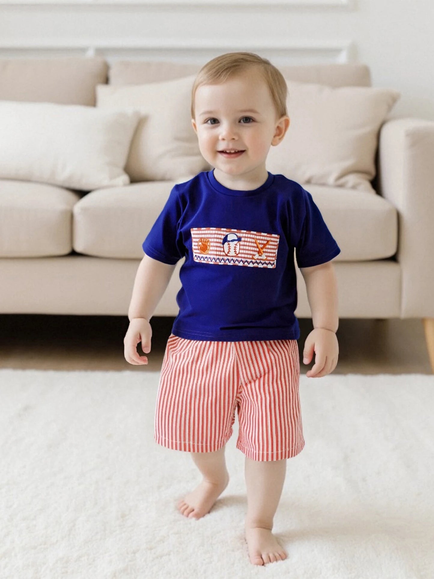 Toddler Boys Casual Outfits Striped Short Sleeves T-Shirt and Denim Shorts Set for 2 Piece Summer Clothes Set with Embroidery